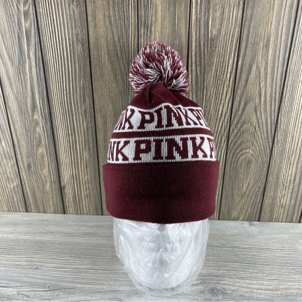 Pink Victorias Secret Beanie Hat Winter Pom Pom Knit Hat One Size